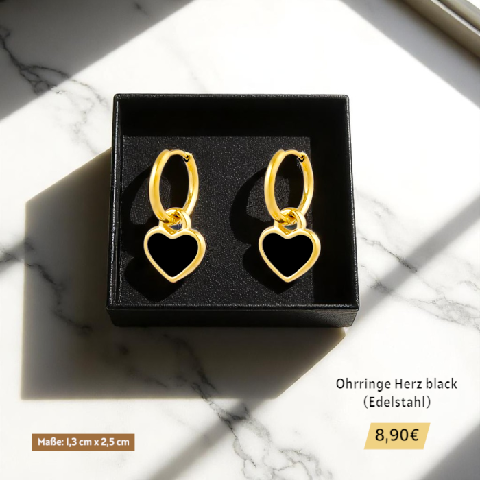 Ohrringe Herz black (Edelstahl)