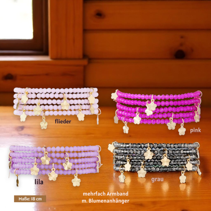 mehrfach Armband m. Blumenanhänger – Bild 2